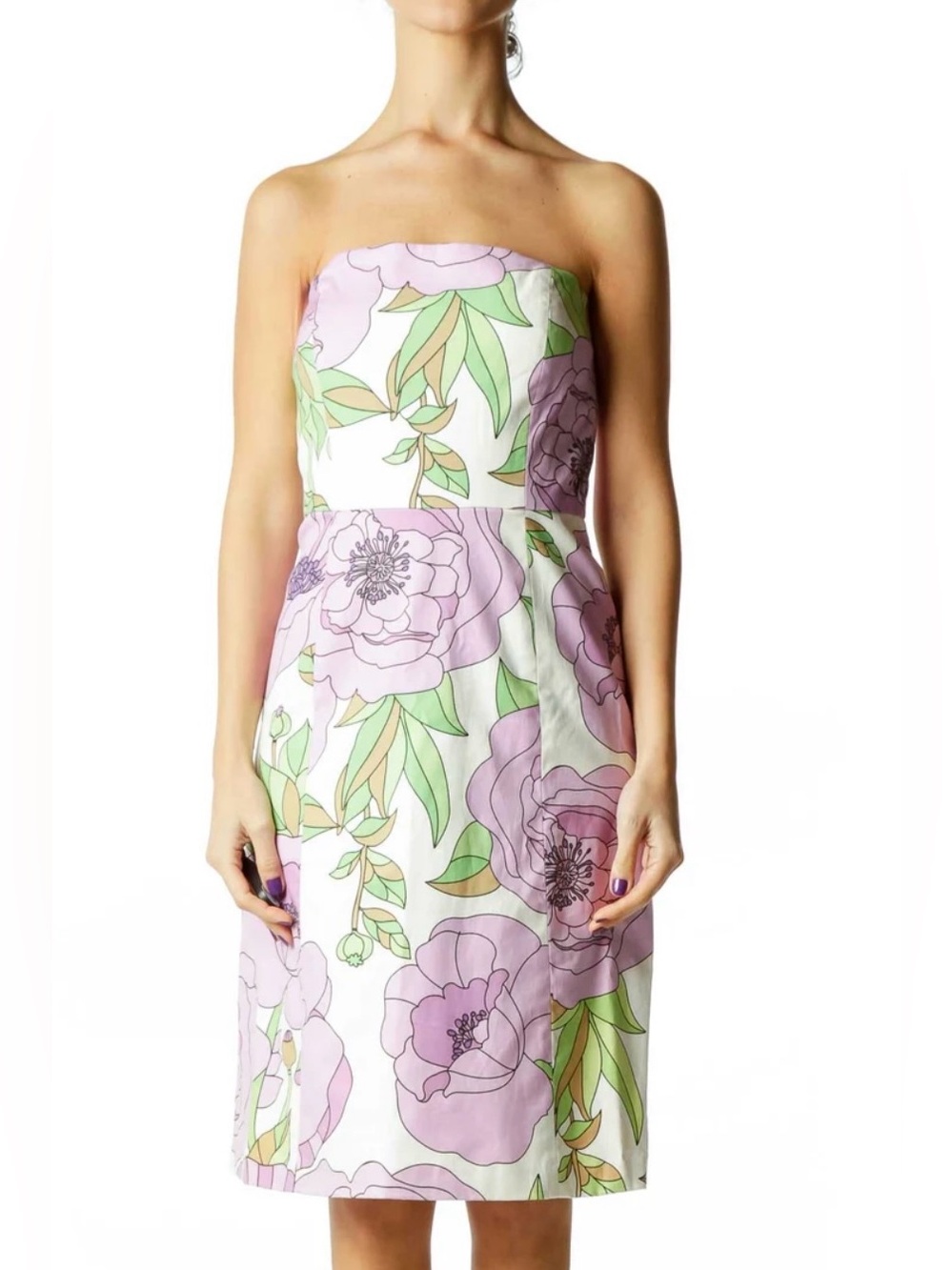LOFT Strapless Floral Sheath Dress in Lilac and Green